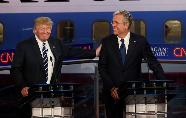 Jeb Bush and Donald Trump at the first prime-time GOP debate of the 2016 race.