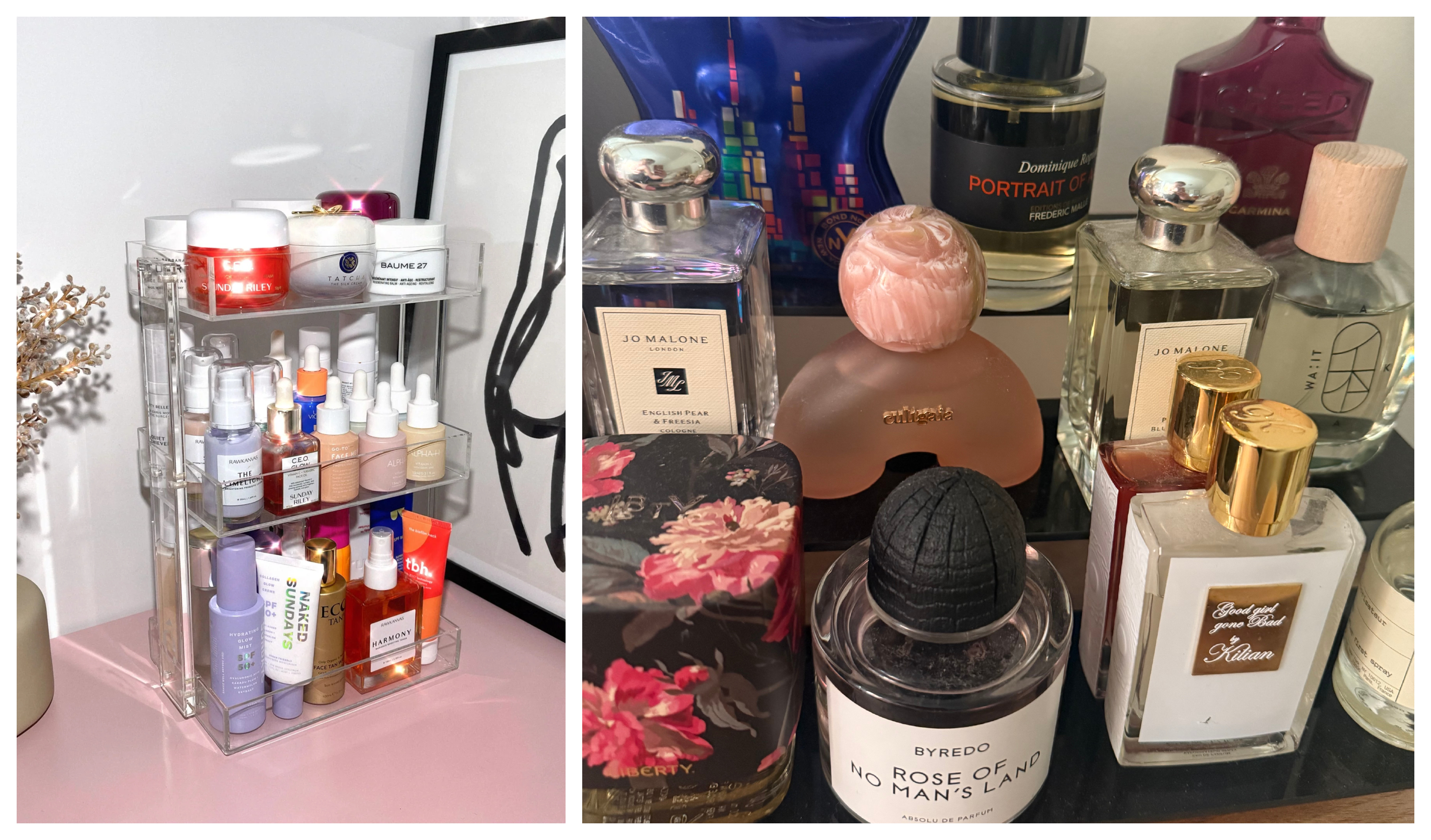 skincare shelf and perfume shelf system for makeup organization