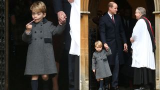 (L) Prince George, (R) Prince George and Prince William on Christmas Day, 2016