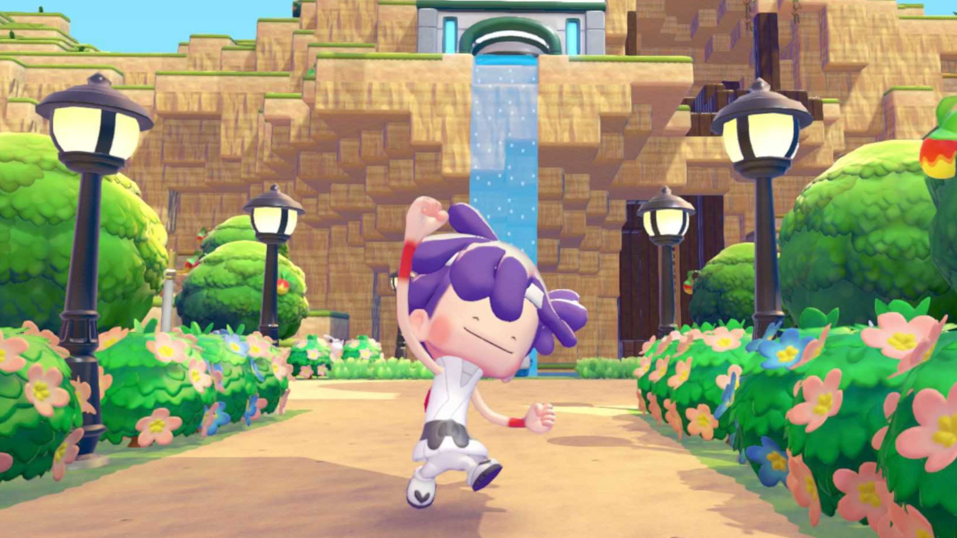 A human ditto jumping in the air during Pokemon Pokopia