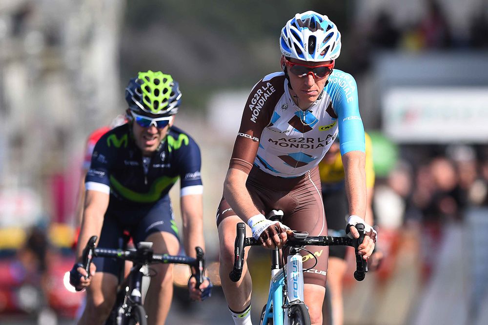 Romain Bardet arrives at the finish of Paris-Nice