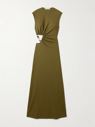 Cutout Embellished Ribbed Jersey Maxi Dress