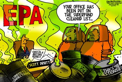 Political cartoon U.S. Scott Pruitt EPA lobbyist Chick-fil-A ethics