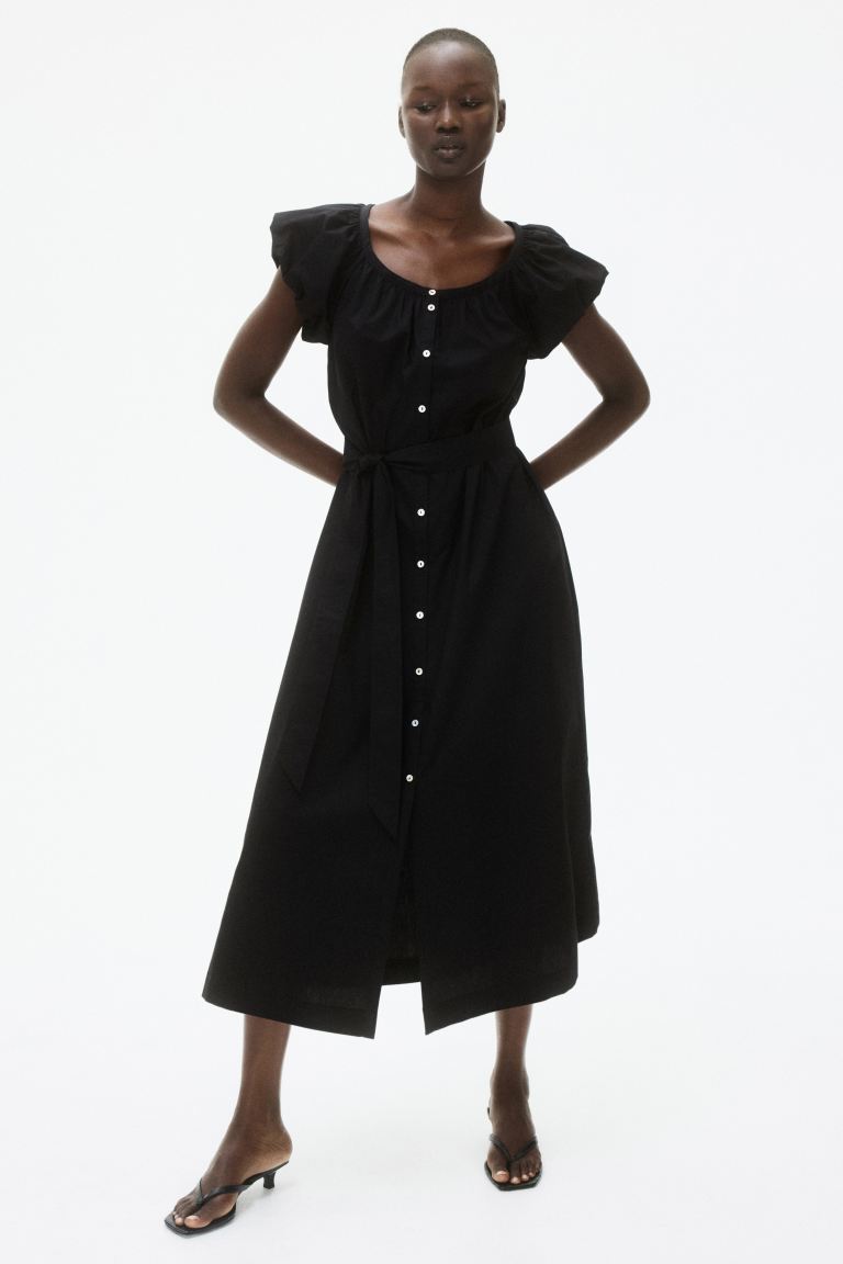Puff-Sleeved Poplin Dress