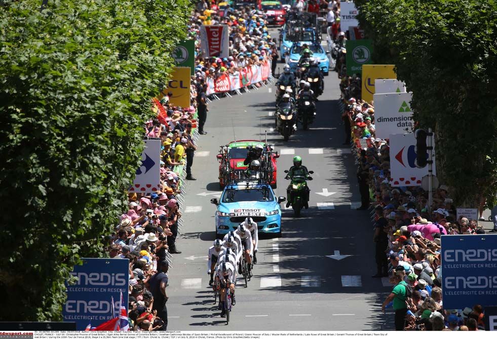Team Sky racing the TTT at the Tour de France on stage 3
