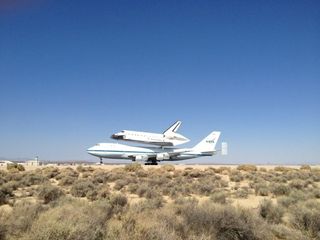 NASA Social Media tweeted this photo on September 20, 2012, and wrote: "Welcome to sunny CA Endeavour! #OV105 #spotheshuttle #NASASocial pic.twitter.com/ounZKuJz."