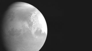 The first image of Mars returned by China's Tianwen-1 spacecraft. The China National Space Administration (CNSA) released the image on Feb. 5, 2021, demonstrating that the powerful, high-resolution camera on the Tianwen-1 spacecraft was working properly ahead of its orbit arrival. The greyscale image was captured at a distance of 1.36 million miles (2.2 million kilometers) from Mars, according to CNSA.