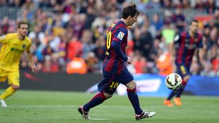Lionel Messi scores a Panenka penalty for Barcelona against Getafe in April 2015.