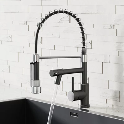 Black and Chrome Effect Stainless Steel Side Lever Kitchen Spring Neck Dual Spouts Kitchen Tap Mixer Tap