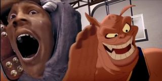 Michael Jordan crushed into a basketball by the Monstars in Space Jam