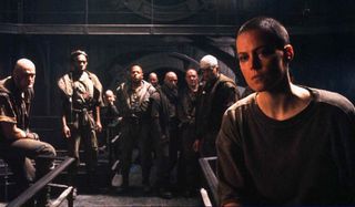 Sigourney Weaver and the rest of the inmates have a talk in Alien 3