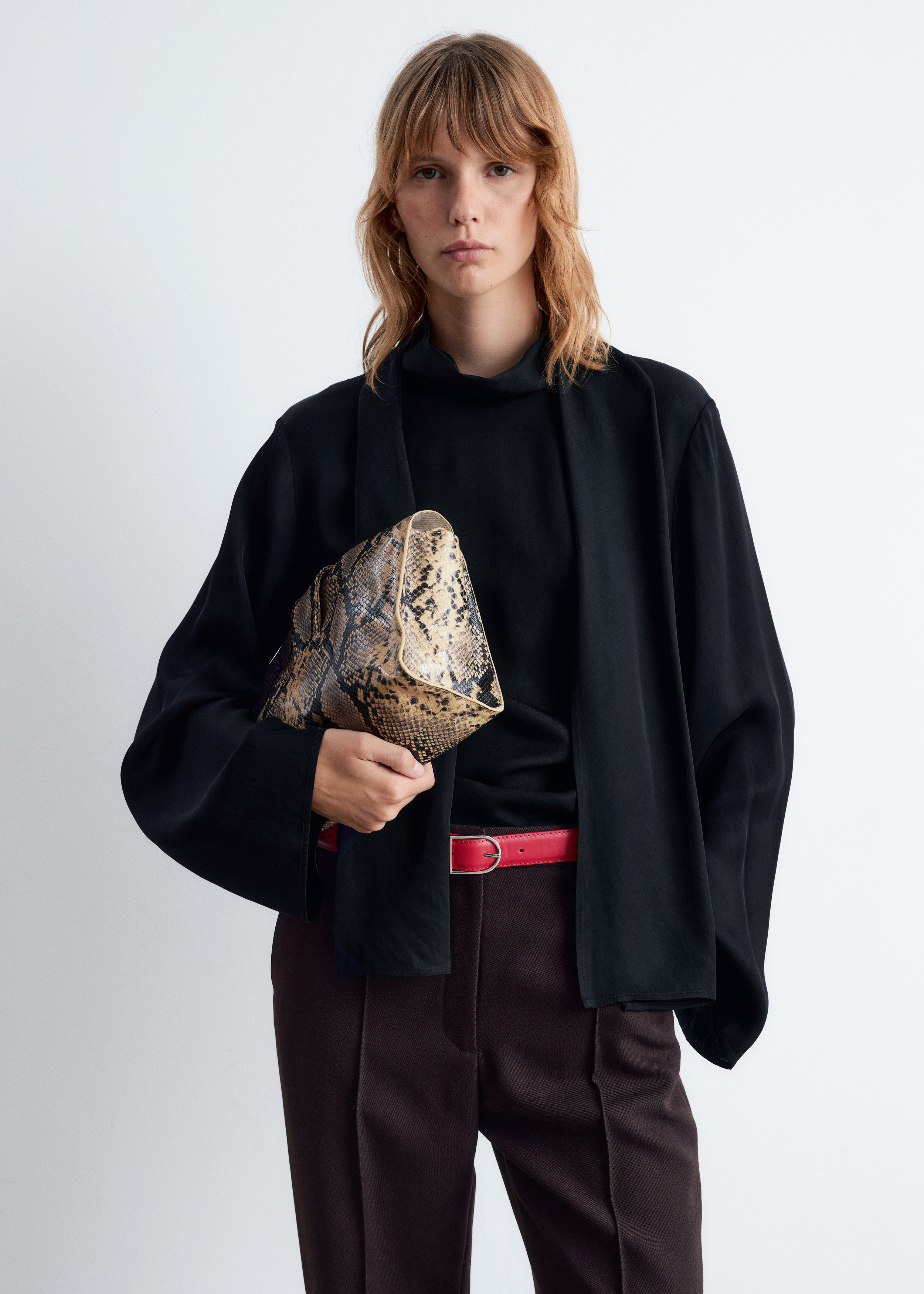 Scarf-Detail Satin Blouse