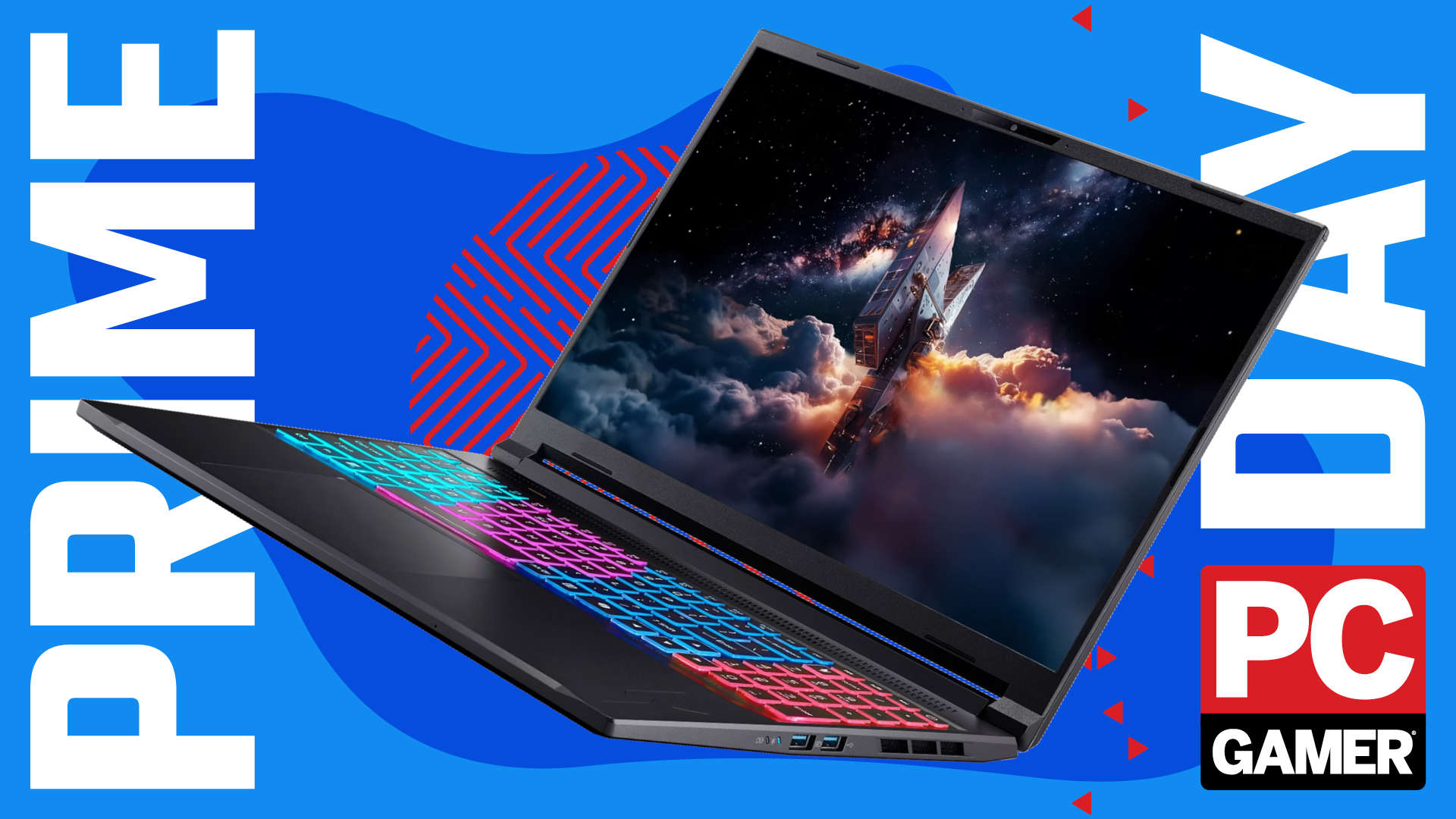 Acer Nitro V 16S gaming laptop on a Prime Day background