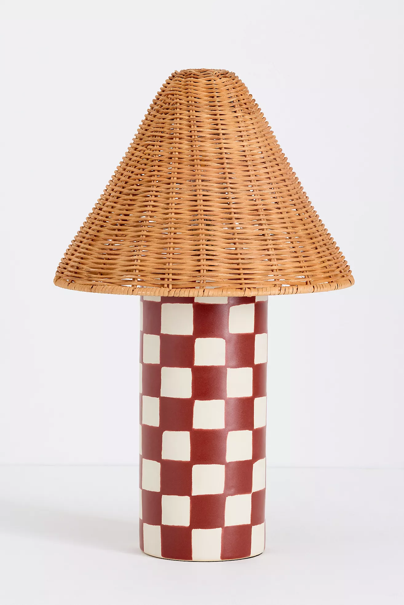 Merve Kahraman Ceramic Checkered Rattan Table Lamp