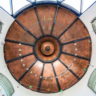 high lantern room with polished copper domed roof
