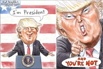 Political cartoon U.S. Trump presidency fake news