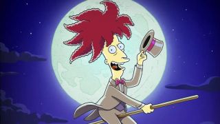 Sideshow Bob flying on a broom