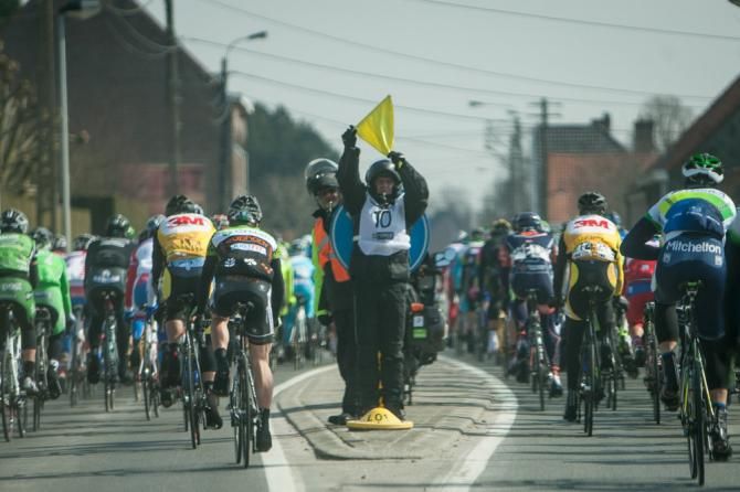 The field splits for one of the many traffic islands.