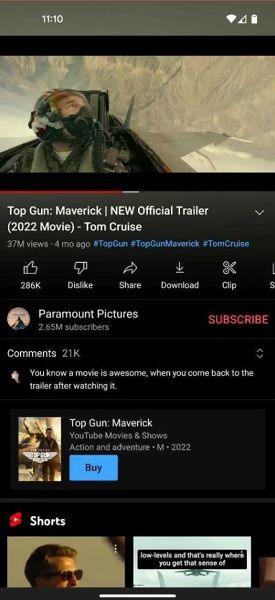 YouTube's "Ambient Mode" allowing videos to creep into other elements of the mobile UI.