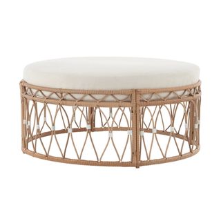 Lilah Outdoor Wicker 36 Round Ottoman, White