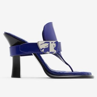 Burberry sandals blue leather thong strap buckle heels