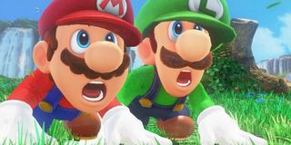 Mario and Luigi holding on for dear life.