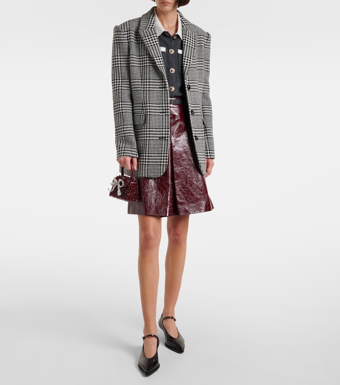 Hundstooth Oversized Blazer in Black - Self Portrait