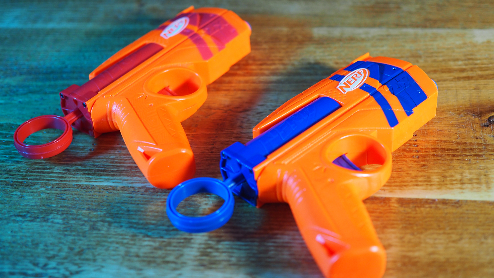 Nerf N-Series Duo Pack blasters on a wooden table