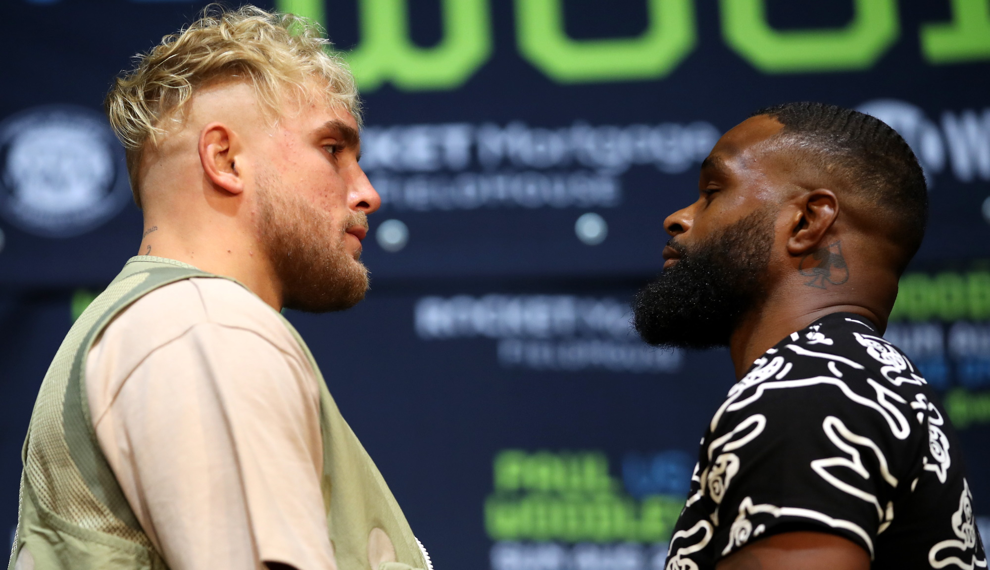 Jake Paul and Tyron Woodley face-off during press conference