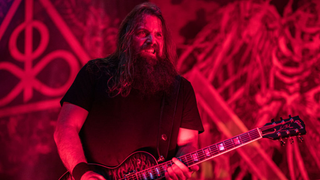 Mark Morton of Lamb of God performs on stage at North Island Credit Union Amphitheatre on August 26, 2023 in Chula Vista, California.