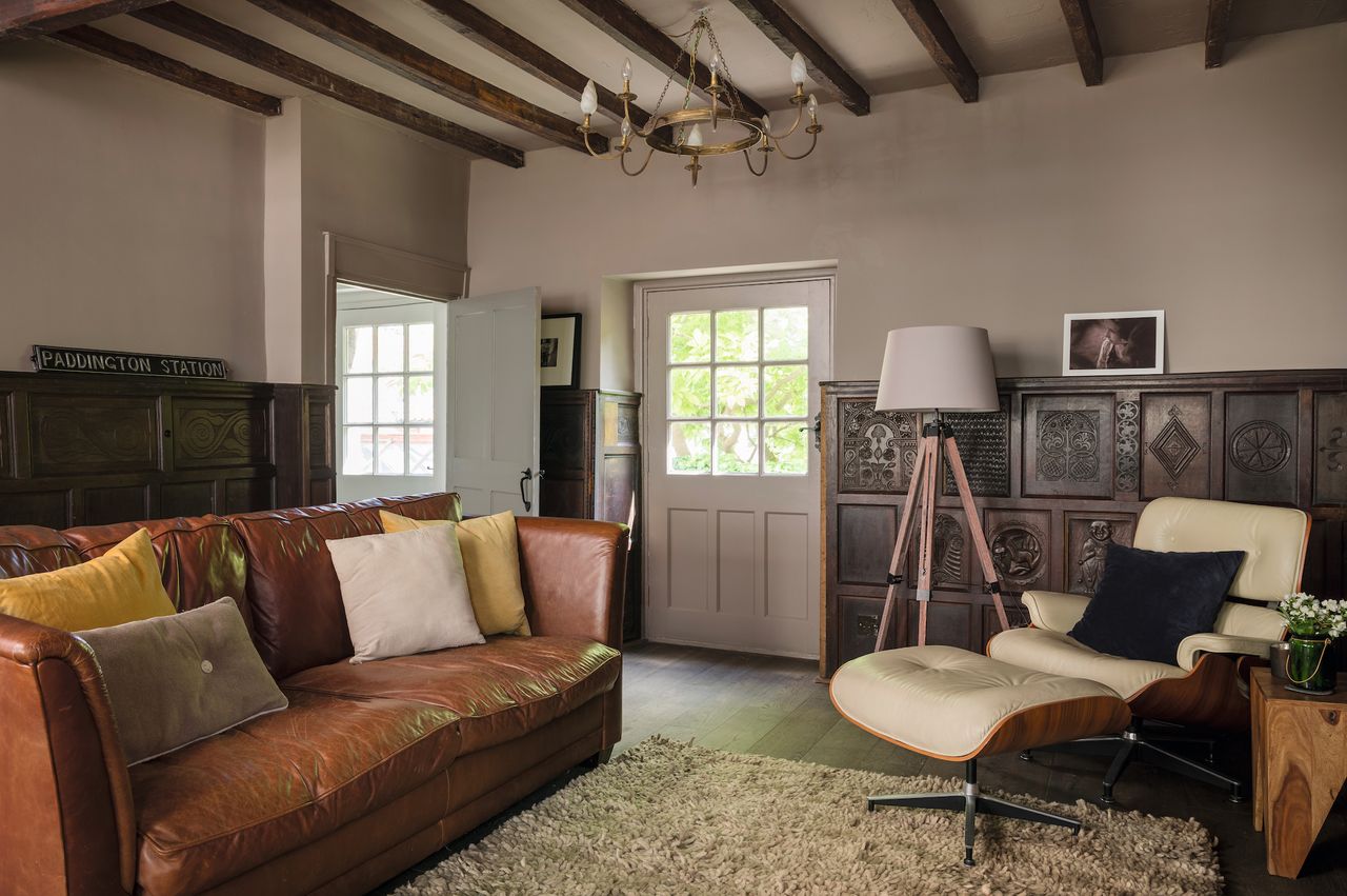 cosy living room with sofas and back door