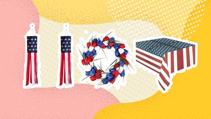 Labor day decor graphic with wreath, ribbon and table cloth