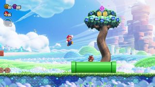 Mario jumping over a pipe