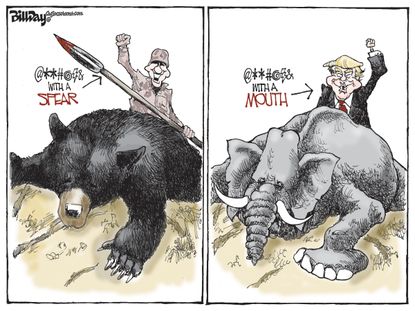 Political cartoon US Trump big game hunting