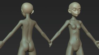 3D model of a nude woman with an enlarged head