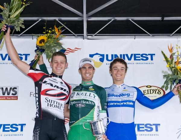 The podium: Jackie Simes (Jamis Sutter Home), Jesse Anthony (Kelly Benefit Strategies) and Robin Carpenter (Bikereg).