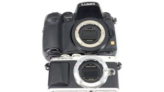 Note how the filter is correctly recessed and secured inside the lens mount of the Olympus, whereas it's just floating on top of the Panasonic MFT mount.
