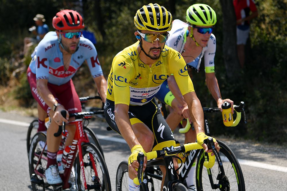 Julian Alaphilippe (Deceuninck-QuickStep) in the yellow jersey at the Tour de France
