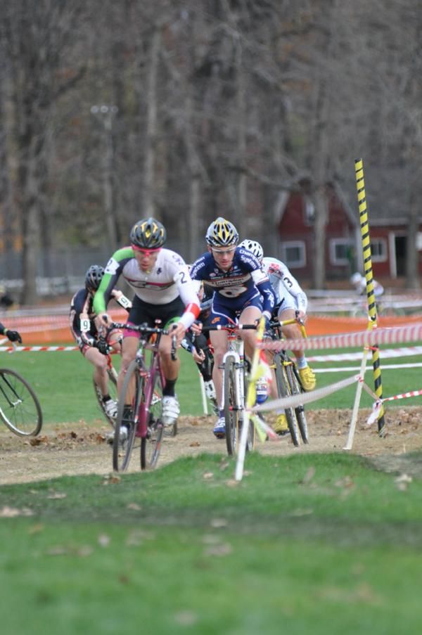 Luca Damiani (El Gato CX) and Luke Keough (Champion System p/b Keough Cyclocross) got a little gap early on
