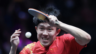 Wang Chuqin of China trains for the table tennis live streams at Olympics 2024