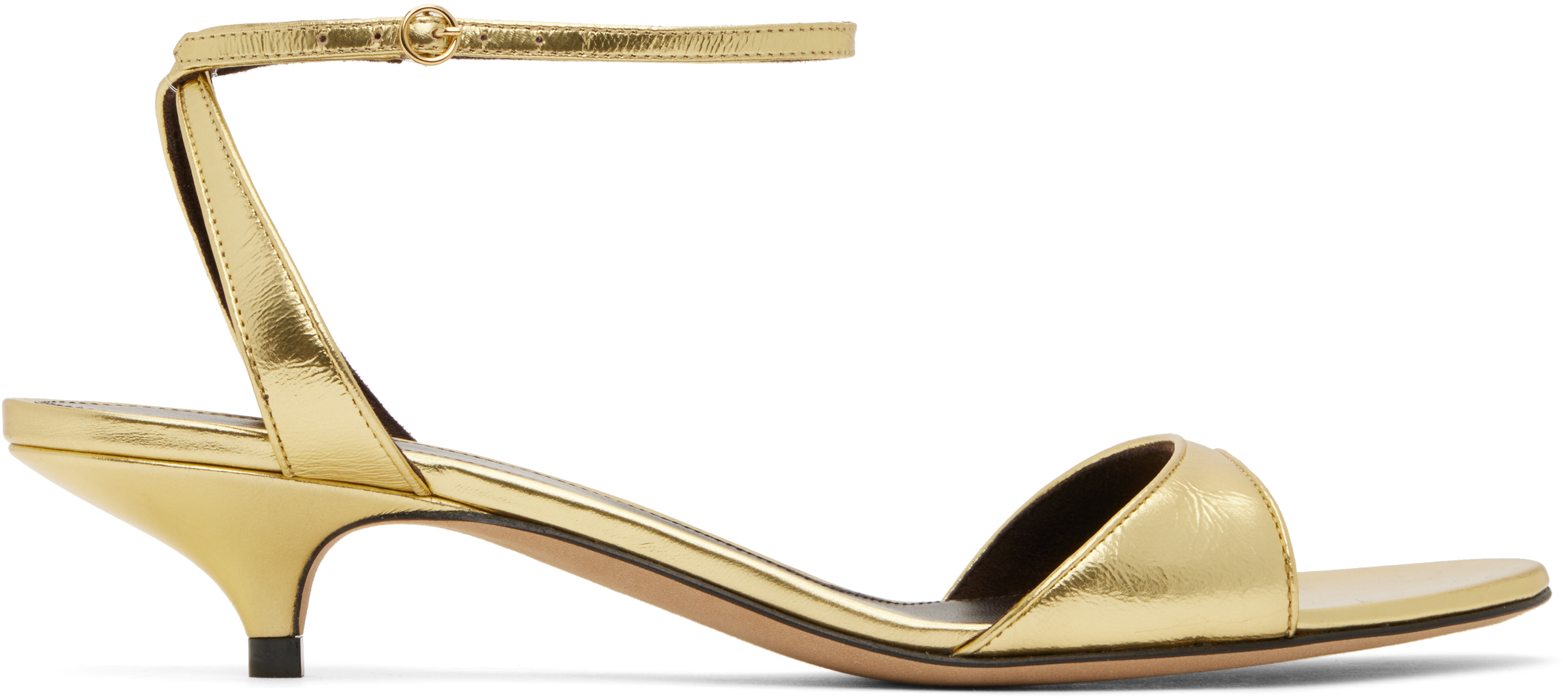 Gold Vika Ankle Strap Kitten Heeled Sandals
