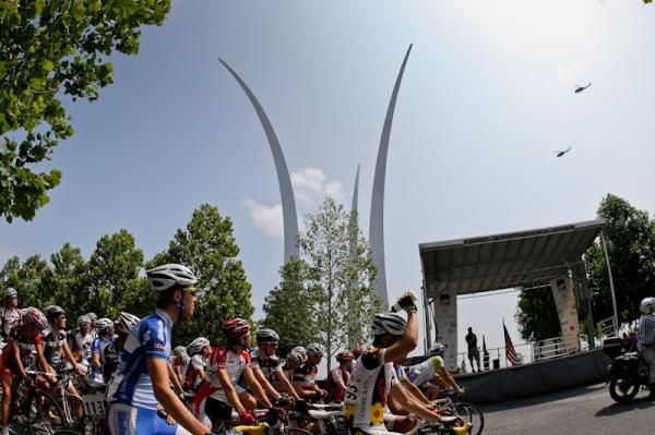 Riders wait for the ceremonial start and watch as the Air Force did a helicopter fly over this year.