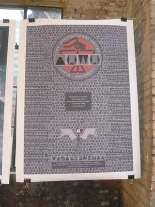 Grey and red poster with "The International United World University" and logo