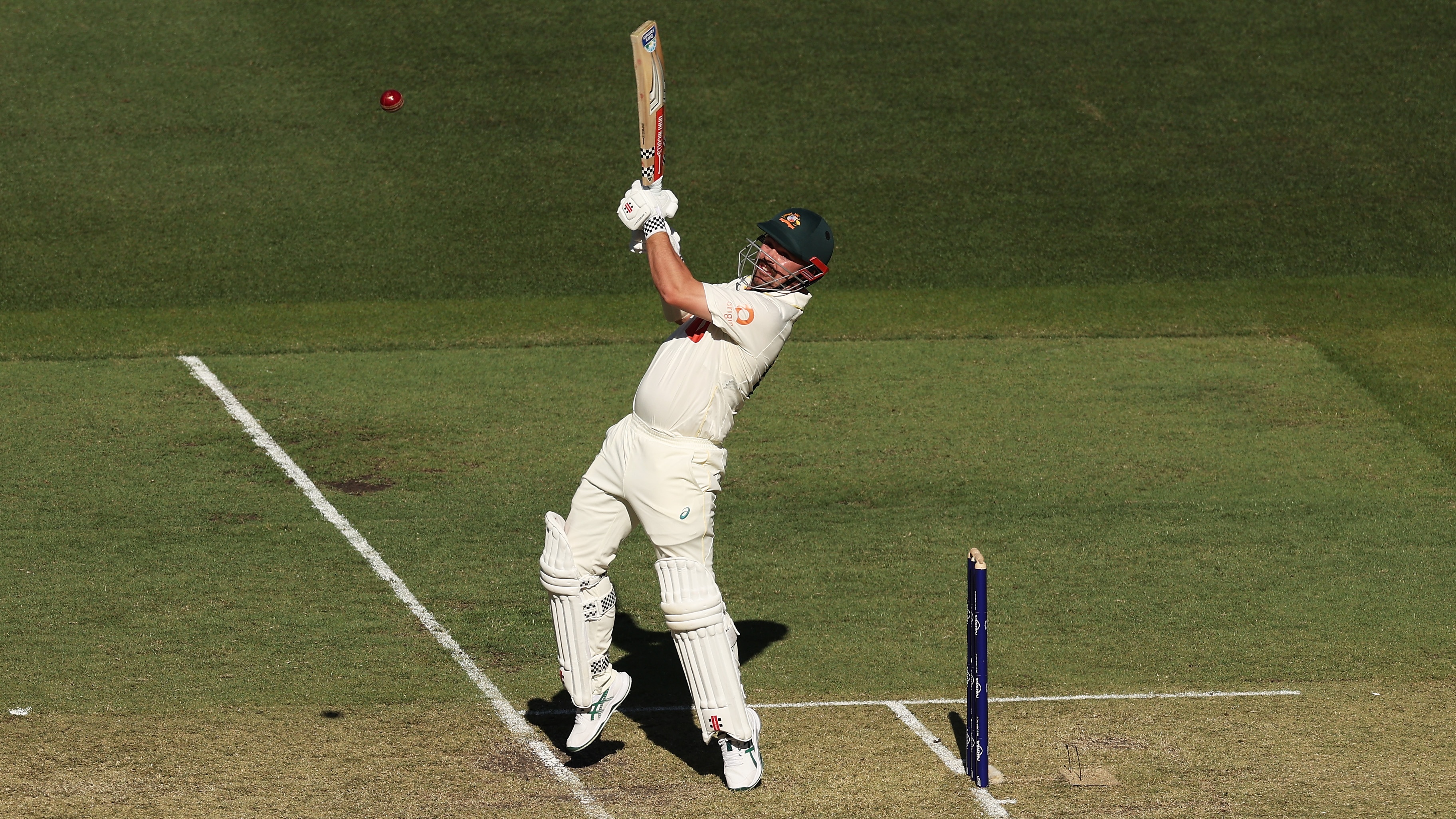 Travis Head of Australia bats during day one of the First 2025/26 Ashes Series Test Match between Australia and England at Perth Stadium on November 21, 2025 in Perth, Australia.