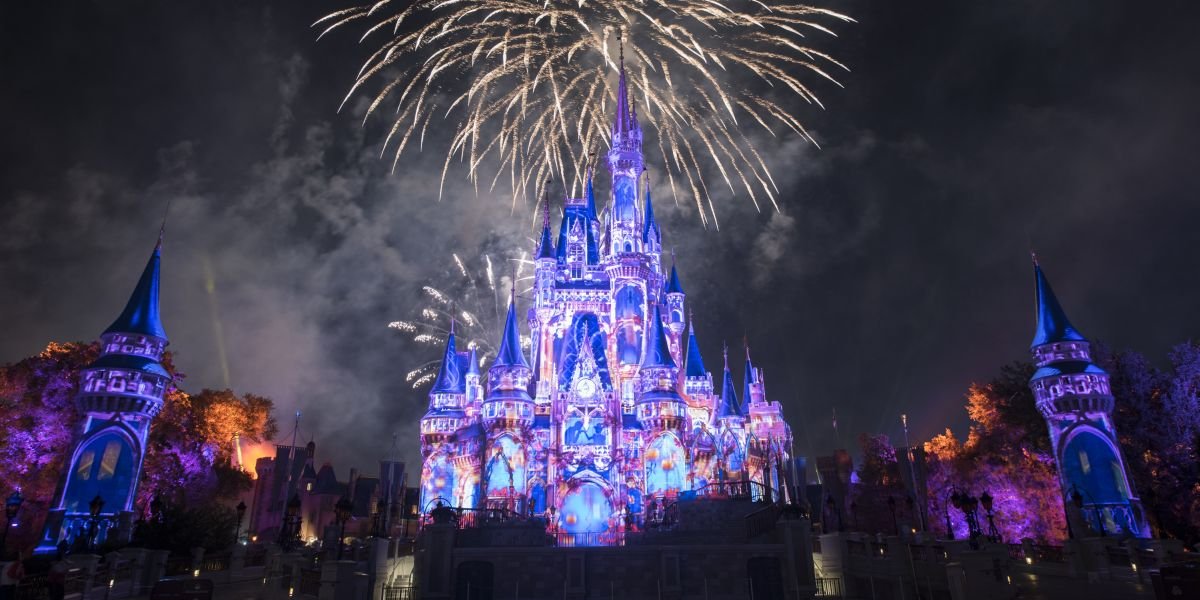 Cinderella Castle during fireworks at Walt Disney World