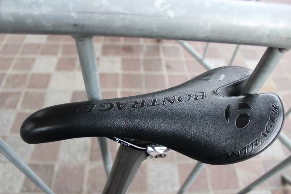 A plain black Bontrager saddle for Cancellara