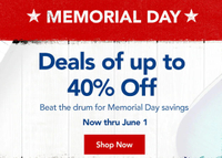 Memorial Day Doorbusters Deals: Up to 40% off