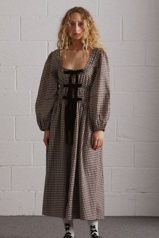 Dakota Bow Midi Dress - Chocolate Check