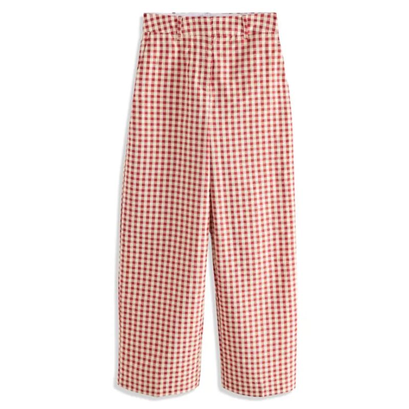 red gingham pants