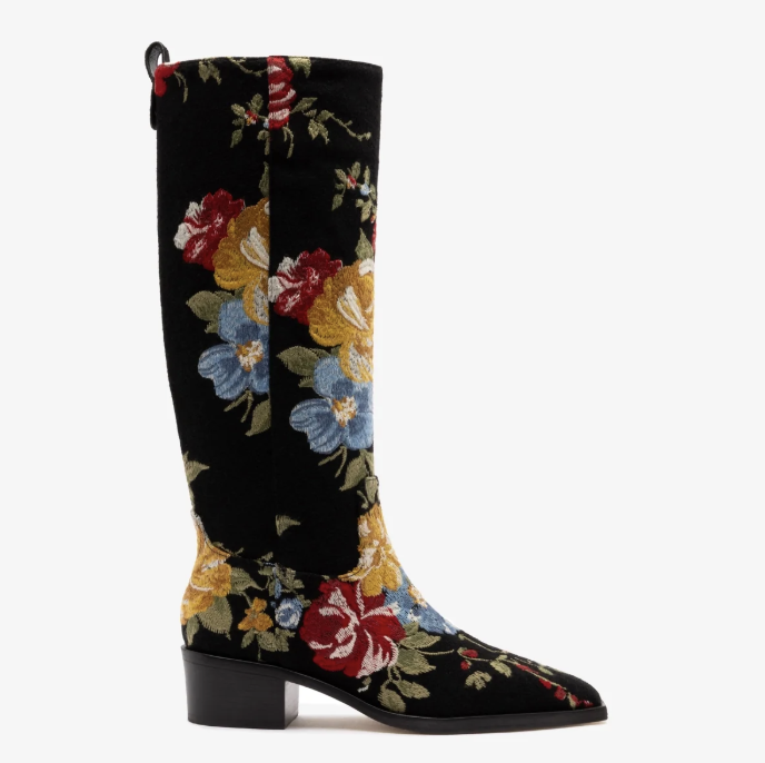 Larroudé x Markarian, Larroudé X Markarian Florencia Boot in Floral Embroidery Black Fabric